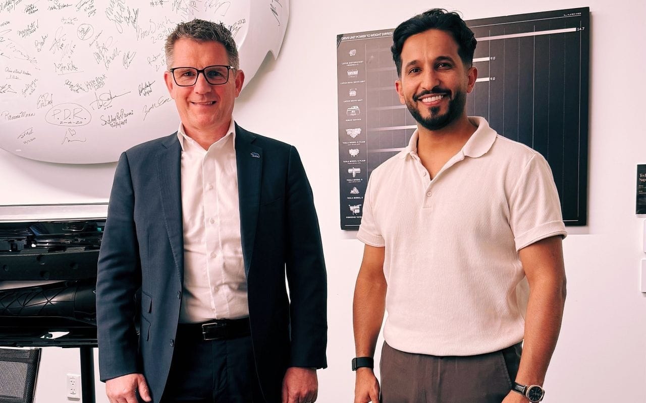 Mohammed Alnhet with Marc Winterhoff, CEO of Lucid Motors.